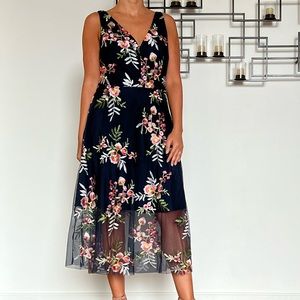 Late Summer Party Dress - Navy Floral MIDI